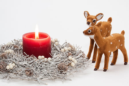 圣诞节, 蜡烛, 光, 花环, 装饰, 气氛, 小鹿