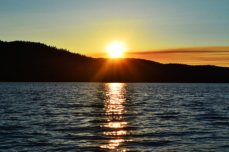 sjön, solnedgång, vatten, färgglada, våt, reflektion