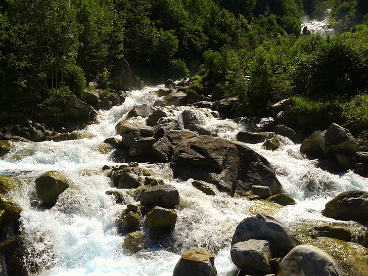 rivière, eau, flux, pierres, nature