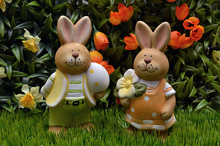 Великодній заєць, кролик, Великдень, пасхальне яйце, яйце, квіти, Весна