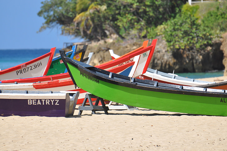 Puerto rico, fiskebåter, båter, trebåter, sand, stranden