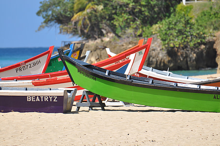 puerto rico, fishing boats, boats, wooden boats, sand, beach