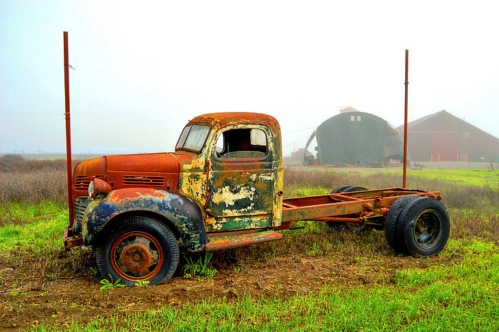 caminhão, vintage, oldschool, ferrugem, celeiro, fazenda, zona rural