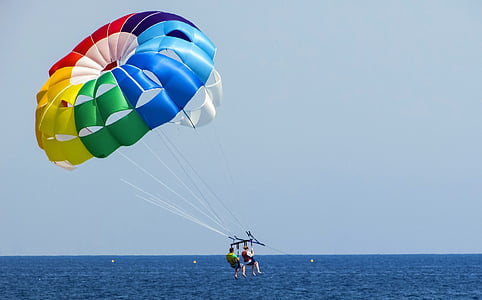 parachute, paragliding, colours, rainbow colours, balloon, sky, sport