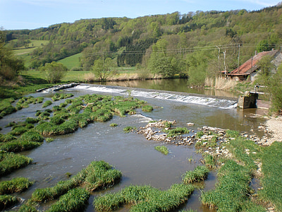 Jagst, rivière, région de la rive, nature, paysage, Hohenloher terre, pluie unterbach