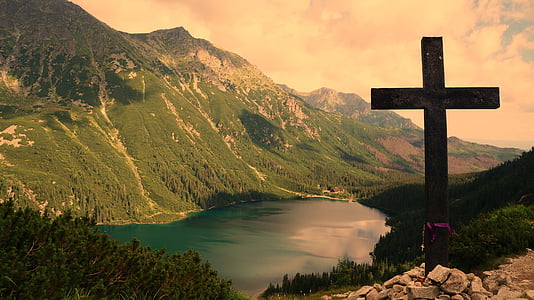 Tatry, Étang noir sur chenilles, montagnes, Pologne, Tourisme, vue de dessus, nature