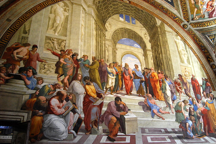 fresk, Watykan, Muzea Watykańskie, filozofowie, Arystoteles, Plato, Pokój podpis