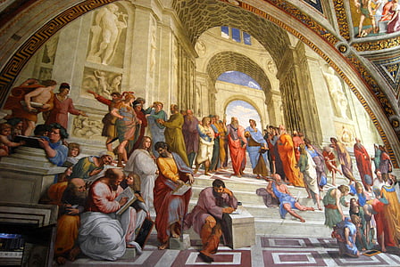 Fresco, Vatikán, Vatikánske múzeá, filozofi, Aristoteles, Plato, Izba podpis