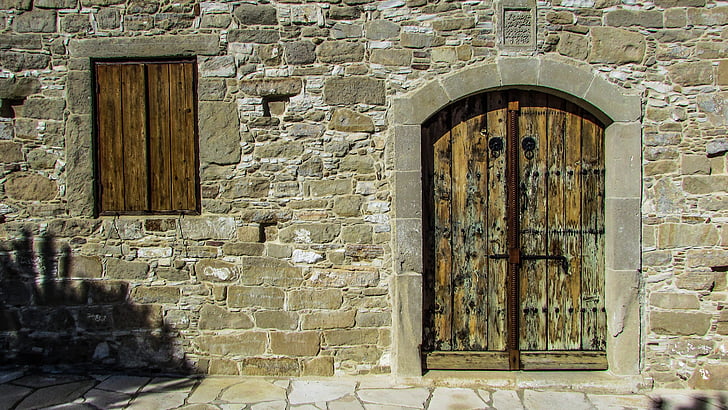 ドア, ウィンドウ, 木製, 古い, 壁, 入り口, 教会
