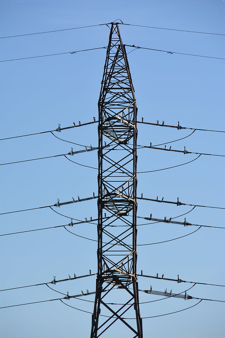 Electric line, energi, högspännings-pylon, Nuvarande, energinät