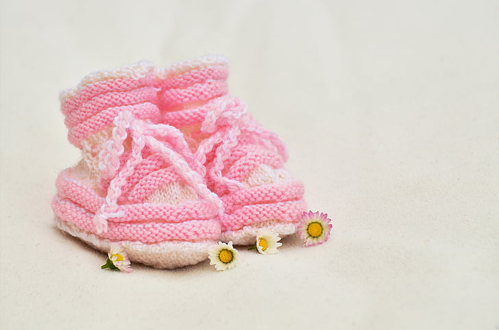 baby, girl, greeting, birth, birth announcement, baby shoes, knitted