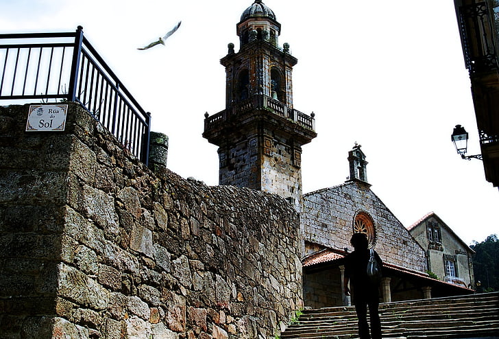 galicia, seagulls, church, architecture, flight, peace, walk