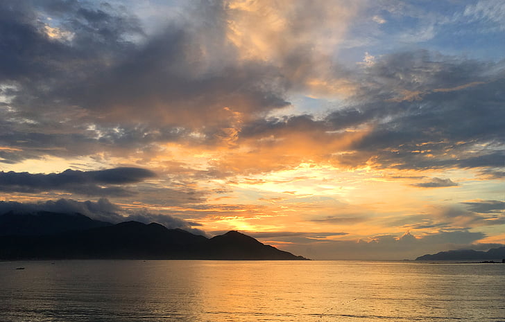 sunrise, beach, beautiful, sea, calm, silhouette, shenzhen