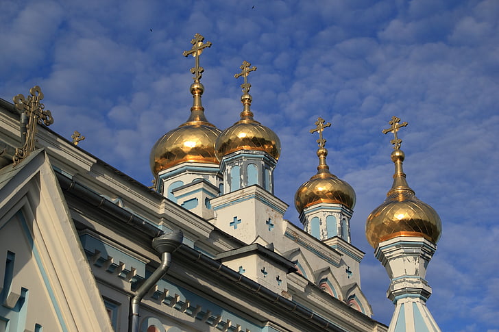 Letonia, Daugavpils, Iglesia, ortodoxa, Cruz, oro, cebolla