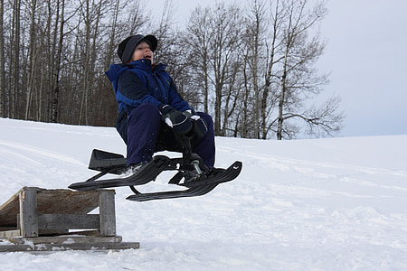 toboggan, sled, jump, people, fun, sledding, outdoors