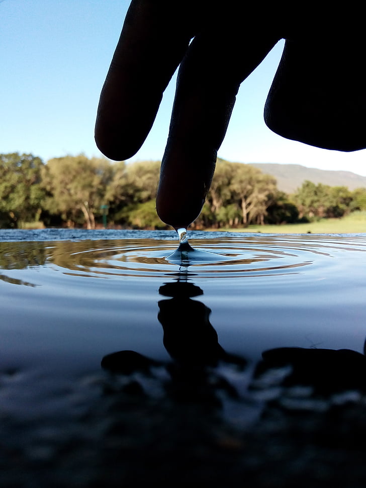 puddle, water, hand, finger, silhouette, ripples, droplet