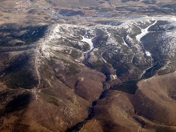 mountains, spain, flight, outlook, view, aerial view, wind power