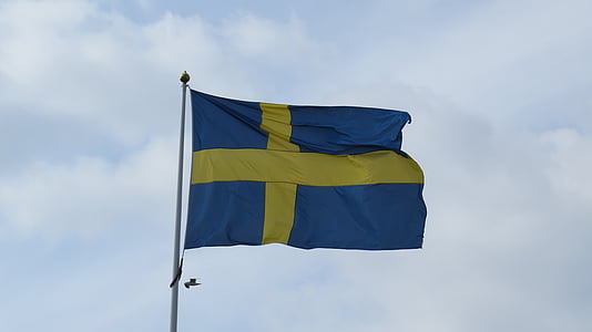 Swedia, bendera, biru dan kuning, bendera Swedia, awan