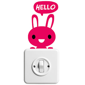 sticker, hare, hello, light switch, funny, illustration, symbol