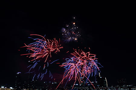 Seoul internationella fireworks festival, natthimlen, Yeouido, Seoul, Fireworks festival, natt, staden