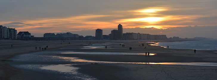 Oostende, naplemente, tenger, narancs, nap, színek, szavazás
