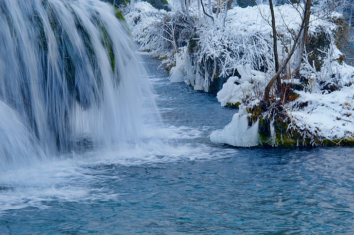 Cascade, es, air, dingin, musim dingin, Stream, alam