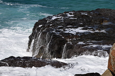les vagues, plage, les pierres, roches, océan, île