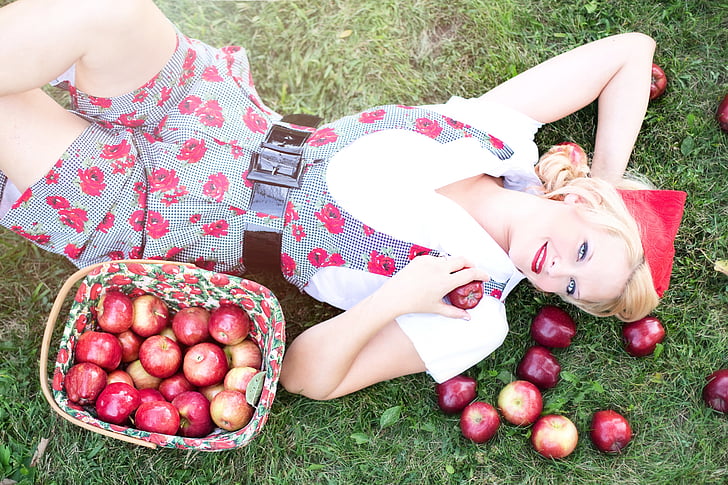 jabuke, žena, lijep, jesen, jesen, žene, ljeto