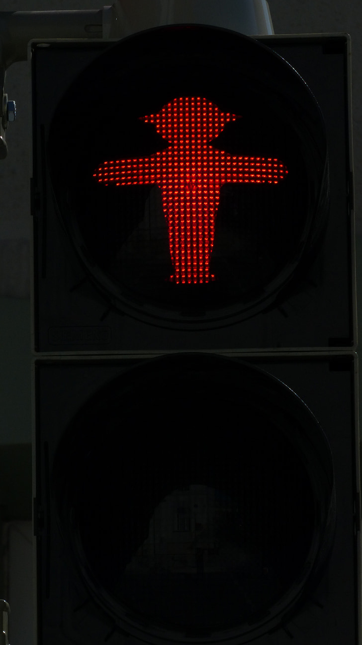 trafikklys, gangbro, lille grønne mannen, trafikklysskiftere, rød, menn, lyssignal