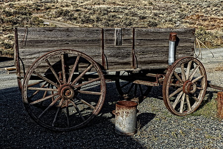 wagon, wild west, wooden, wheel, vintage, rural, antique
