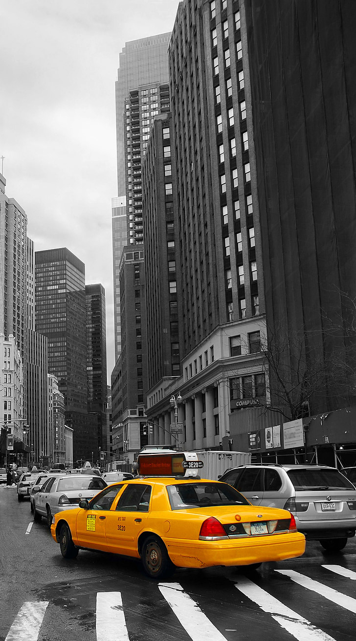taksówką, samochód, ruchu, żółty, Nowy Jork, wieżowca Empire state building, new york city