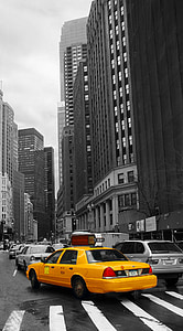 taksi, automobilių, eismo, geltona, Niujorkas, Empire state building dangoraižis, New york city