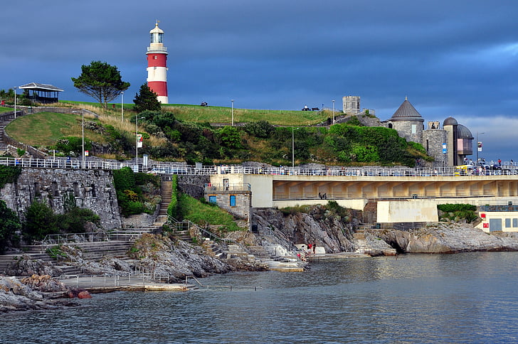 plymouth, england, great britain, devon, lighthouse, bay, water