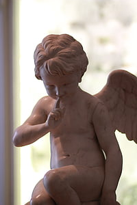 CHERUB, ange, statue de, marbre, calme