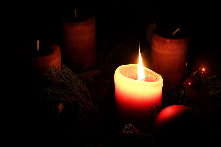llegada, Corona de Adviento, Navidad, vela, llama, meditativa, rojo