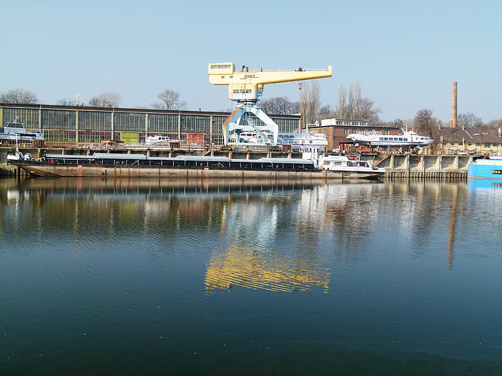 crane, danube, shipyard, industry, water