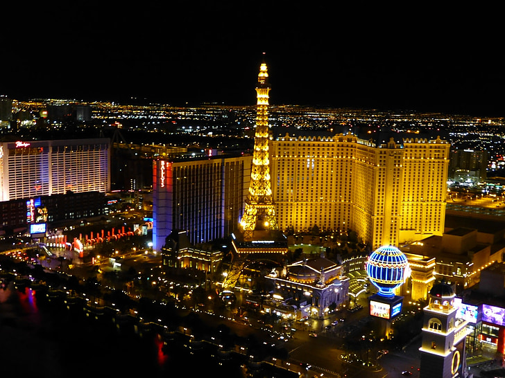 Eiffel, torony, Vegas, éjszaka, nézet, las vegas, neon