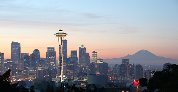 đường chân trời thành phố, Seattle, Trung tâm thành phố, tháp Space needle, tòa nhà chọc trời, đô thị, tháp