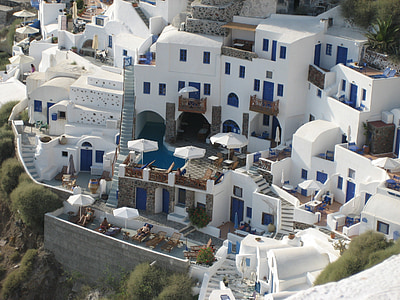 Santorini, blanc, cases, la vora del cràter, Grècia, Cíclades, cases blanques