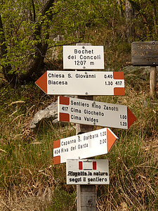 signs, signposts, directory, keeps, via ferrata, garda, direction