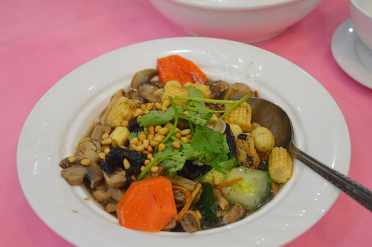 daržovės, kinų maistas, patiekalas, vegan, sveikas, morkų, grybų
