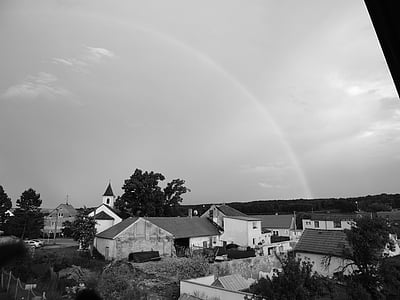 regnbue, landskapet, b w fotografering