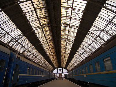 Bahnhof, Dach, Lemberg, Ukraine, Zug, Perspektive, Transport