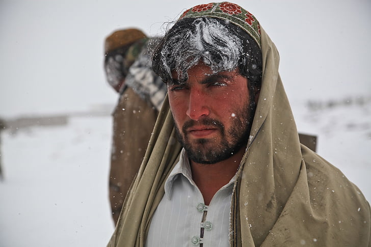 Afghan, muž, portrét, osoba, za studena, zimné, vojna