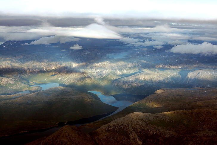 гори, хмари, небо, повітря, Норвегія, води, гірські породи