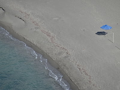 beach, lonely, parasol, blue, sea, swim, tourism
