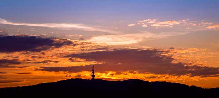 sunset, orange, dark blue, the sky, bratislava, transmitter, chamois