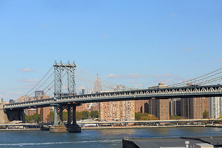Манхэттенский мост, Манхэттен, Скайлайн, Нью-Йорк, Нью-Йорк, Нью-Йорк, мост