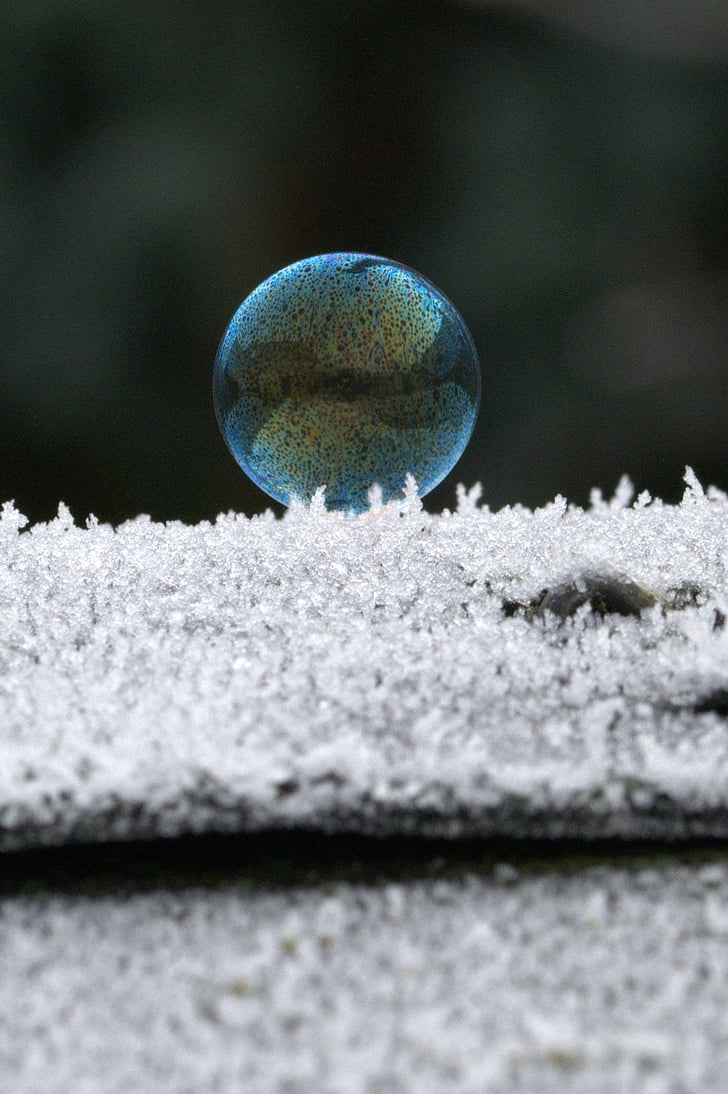 soap bubble, mirroring, colorful, frost, hoarfrost, ball, winter