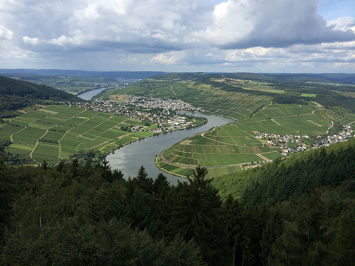 Mosel, floden, Böj, Moselle view, Mehring, Trier, Tyskland